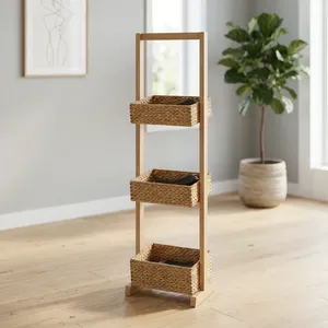 Étagère de rangement minimaliste en bois à 3 niveaux, porte-serviettes autoportant, organisateur gain de place pour salle de bain et placard - Product Image 2