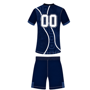 Conjunto de Camiseta y Pantalones Cortos de Rugby Azul Marino y Blanco, Cuello en V, Diseño Geométrico, Uniforme de Equipo Personalizado, Transpirable, para Entrenamiento Deportivo - Product Image 2