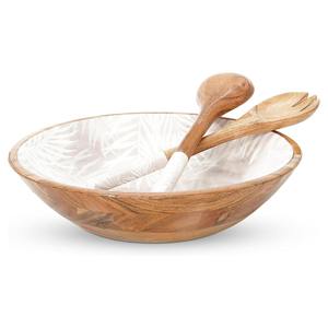 Bol en bois de manguier au design moderne avec détails en émail, écologique, fait main, léger, durable, décoration pour la maison, la cuisine et le salon - Product Image 1