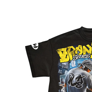 <b>Men's</b> Black Oversized T-Shirt With Graphic Print Street Style O-Neck Short Sleeve Cotton Jersey Fit - Product Image 3