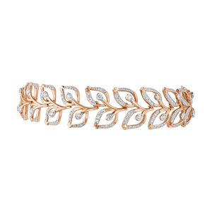 Bracelet manchette en or rose et diamants, taille ronde 2,14 carats, motif végétal, sertissage en canal, bijoux romantiques pour femme - Product Image 1