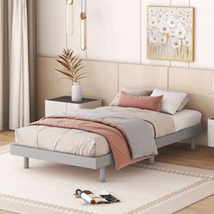 Modern Design Twin Size Floating Platform Bed <b>Frame</b> in <b>Grey</b> Color - Product Image 1