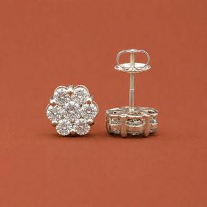 Round Floral <b>Moissanite</b> <b>Earrings</b> 925 Silver Multi Flower Stud Design Brilliant Cut Jewelry for Women - Product Image 4