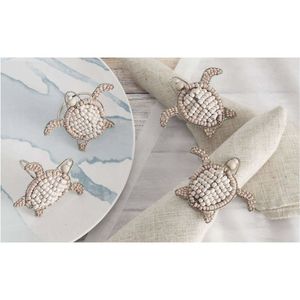 Exquisite Sea <b>Turtle</b> Beaded Napkin <b>Ring</b> Set Natural Beige and Brown Tones Luxury Nautical Dining Decor for Upscale Restaurants - Product Image 5
