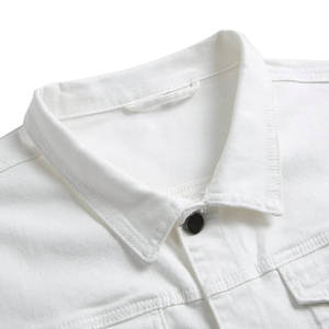 เสื้อแจ็คเก็ตเดนิมสีขาวพิเศษสำหรับผู้ชาย ผ้าฝ้าย 100% พร้อมปกเสื้อพับได้ ผ้าถักระบายอากาศ เสื้อเดนิมแบบสวมสำหรับผู้ชาย - Product Image 5