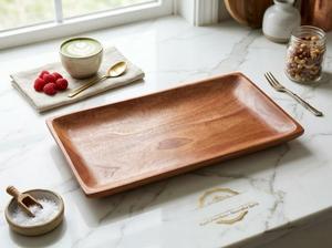Plateau de rangement en bois rectangulaire verni, design moderne et luxueux, compartiment unique, compatible lave-vaisselle, multifonctionnel pour une utilisation sur table - Product Image 2