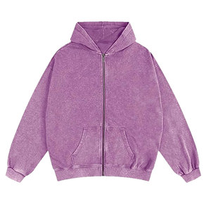 Sweat à capuche zippé délavé pour homme, style vintage oversize, veste décontractée d'automne, sweat-shirt en coton avec poches, coupe décontractée, streetwear - Product Image 3
