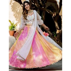Lehenga choli มีหลายสีพิมพ์ลายผ้าไหมฟังก์ชั่นสวมใส่ - Product Image 6