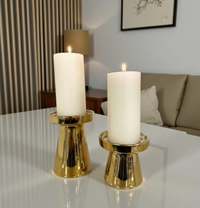 Wholesale Modern Polished <b>Gold</b> Metal Pillar Candle <b>Holder</b> Set 2-Piece Flared <b>Candlestick</b> Stands Table Centerpiece Home Decor - Product Image 1