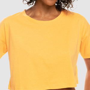 Women's Orange <b>Cropped</b> T-Shirt O-Neck Short Sleeve Solid Color Casual Knitted Loose Fit Spring Summer - Product Image 6