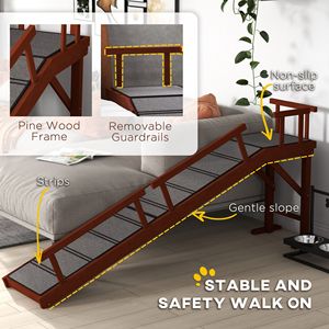 Scala per Animali Domestici in Legno Massello con Superficie Antiscivolo e Ringhiere Rimovibili, Lunga 73 Pollici, Marrone - Product Image 5