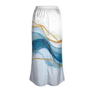 Elegant Women's Chiffon Floor-Length <b>Skirt</b> Abstract Blue Gold Print High <b>Elastic</b> <b>Waist</b> Soft Flowy A-Line Design All Seasons Wear - Product Image 2