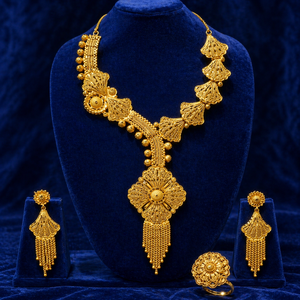 ชุดโซ่ชุบทอง24k ประดับด้วยเพทายลายนกยูงขนนกสไตล์อินเดีย - Product Image 1