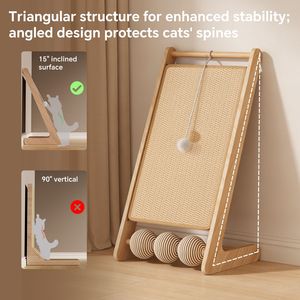 Tiragraffi per gatti in sisal a forma di L con palla sospesa, base unica che soddisfa tre istinti principali, con albero per gatti - Product Image 2
