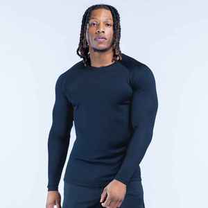 Men's <b>Black</b> <b>Long</b> Sleeve Compression Shirt Solid Color Quick Dry Knitted Sporty Casual Fit Full Sleeve O-Neck <b>Top</b> - Product Image 1