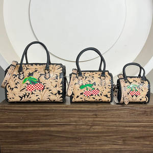 Bolsos de Viaje de Gran Capacidad de Cuero Genuino Turquesa con Diseño Floral a Cuadros y Cerezas, Bolsos de Fin de Semana Rápidos - Product Image 3