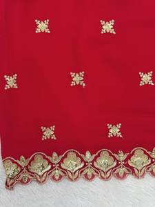 Ensemble Kurta traditionnel indien pakistanais pour femmes, rouge, avec broderie dorée et dupatta, longueur au sol, pour mariage - Product Image 6