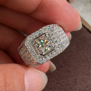 Luxury Moissanite <b>Mens</b> <b>Ring</b> 925 Sterling <b>Silver</b> Iced Out Hip Hop Engagement <b>Ring</b> Cushion Cut Diamond Look - Product Image 2