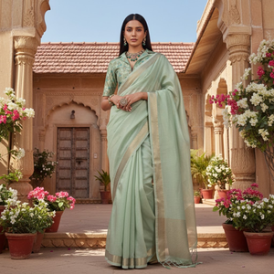 Women’s Handloom Zari <b>Tissue</b> Silk Saree | Traditional Indian <b>Wedding</b> & Party Wear Elegant Ethnic Collection with Blouse Piece - Product Image 1