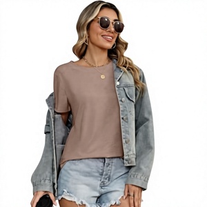 T-shirt à col roulé à manches courtes pour femme, couleur unie, coupe classique, décontracté, 100% coton, respirant, anti-UV, séchage rapide, vêtements d'été - Product Image 5