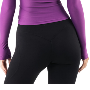 Top de manga larga para mujer con espalda descubierta, color morado, ajuste elástico, para gimnasio, yoga, entrenamiento. - Product Image 6