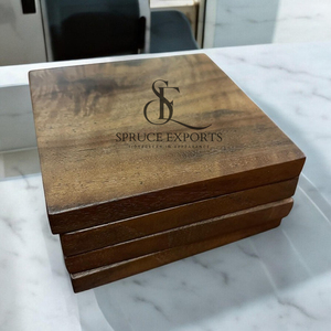 Luxury Square Dark <b>Walnut</b> Wooden Coaster Set With Caddy Holder. Premium Heat Insulated <b>Table</b> Mats For <b>Coffee</b> Mugs Home Decor - Product Image 4
