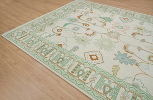 Tapis classique à motifs floraux noué à la main, rectangulaire, à poils plats, tissé, pour la décoration du salon, motif ivoire, vert, orange - Product Image 5