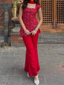 Traje de Fiesta Moderno con Pantalón Bootcut, Dupatta de Georgette con Bordado de Hilo y Lentejuelas, Secado Rápido, para Todas las Temporadas - Product Image 3