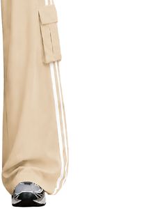 Pantalon de jogging cargo beige à jambes larges pour femme, taille haute, avec cordon de serrage, poches latérales, style streetwear décontracté, coupe ample - Product Image 4