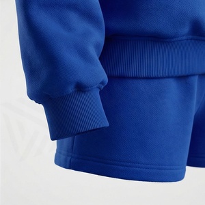 Women's Blue 2 Piece <b>Knitted</b> Sweatsuit <b>Set</b> With Abstract Print O-Neck Long Sleeve Loose Fit Casual Wear Above Knee Shorts - Product Image 6