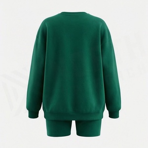 Conjunto de 2 piezas de suéter y pantalones cortos de punto para mujer, verde, cuello redondo, ajuste holgado, diseño de letras con estampado metalizado, ropa informal por encima de la rodilla - Product Image 2