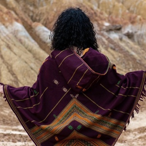 Tribal Pattern Hooded <b>Poncho</b> Ceremony Shawl Ethnic Boho Festival Wear Warm Winter Cloak Stylish Inspired Wrap for Women and Men - Product Image 4