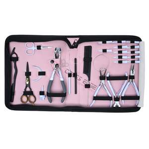 Kit d'outils pour extensions capillaires de salon : Installation et retrait, Pince à sertir Microlink, Coupe-keratine, Ciseaux de barbier, Crochet à boucle rose - Product Image 1