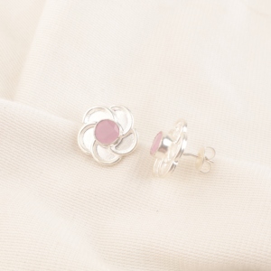 Nouvelles boucles d'oreilles clous de luxe en alliage métallique plaqué argent avec pierre précieuse calcédoine rose, pour homme et femme, idéales pour mariage et usage quotidien - Product Image 3
