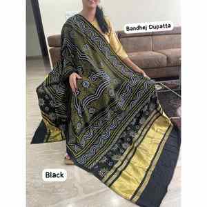 DESIGNER SOIE BANDHANI IMPRIMÉ DUPATTA NOIR - Product Image 1