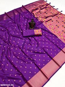 Premium Collection Festival Wear Banarasi Silk with Weaving Design &Zari Weaving Pallu <b>Saree</b>-<b>Blouse</b> Collection At Wholesale Rate - Product Image 2