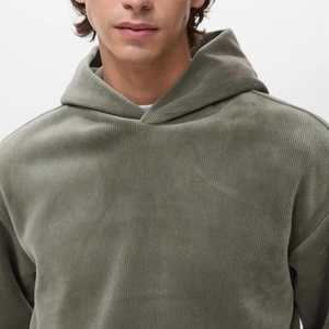 Sweat-shirt à capuche en velours côtelé vert sauge premium pour homme, coupe ample, tissu doux côtelé, streetwear décontracté de luxe, hiver - Product Image 4