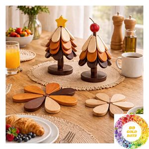 Decorative Wooden <b>Trivet</b> Stand with Natural Wood Petals for Pots <b>Pans</b> Bowls and Hot Serving Dishes for Kitchen and Dining Use - Product Image 1