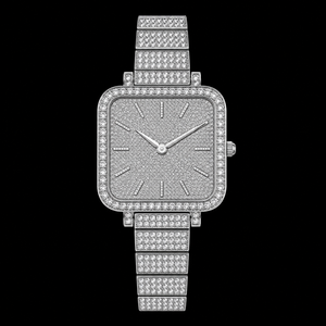 Montre pour femme en argent avec cadran pavé de diamants, bracelet en cristal, élégante, scintillante, cadeau de mode - Product Image 2