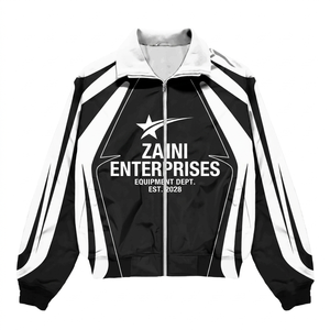 Veste coupe-vent d'hiver personnalisée pour homme en toile unie imperméable et respirante noire et blanche avec logo personnalisé sur le devant et col rabattable haut de gamme - Product Image 1