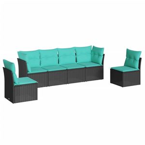 Set di divani da giardino in polyrattan nero da 6 pezzi con cuscini, mobili da esterno - Product Image 4