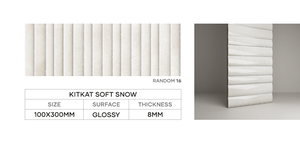 KITKAT SOFT SNOW Carreaux muraux en céramique brillants de qualité supérieure |   Design élégant blanc à texture linéaire |   100×300mm - Product Image 4