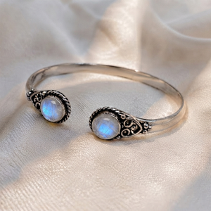 Rainbow Moonstone Bezel Set Open <b>Cuff</b> Bangle Handmade <b>Silver</b>/Gold Plated Brass Adjustable Gemstone <b>Bracelet</b> Classic Gift Unisex - Product Image 4