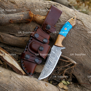 Cuchillo de Caza y Camping Fijo de 10 Pulgadas, Forjado a Mano en Acero de Damasco, Punta Recta, Afilado como una Navaja, con Funda de Cuero, OEM, ODM, Personalizable - Product Image 3