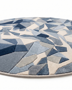 Tapis en laine rectangulaire bleu-gris à motif géométrique abstrait, motif de fragment de cristal facetté, antidérapant, écologique, tufté à la main pour un style moderne - Product Image 2