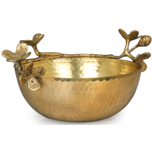 Bol décoratif en métal doré martelé fait main avec poignée en forme de branche florale, centre de table pour servir des collations - Product Image 2