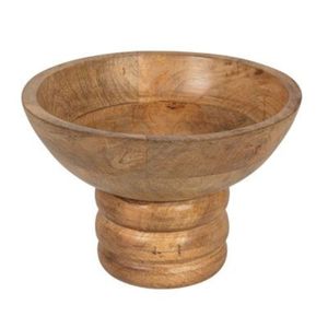 Bol en bois de manguier artisanal sur piétement, grain naturel, bol décoratif pour fruits, centre de table rond en bois pour la décoration intérieure et les articles de cuisine - Product Image 1