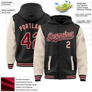 Chaqueta de Béisbol Personalizada para Mujer, Negra, Estilo Universitario, con Capucha y Letras, Estilo Bomber, Personalizada para Senderismo - Product Image 3