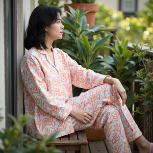 Ensemble de pyjama décontracté en coton à taille mi-haute pour femme – Tenue de nuit et d'intérieur élégante pour l'été, l'automne et le printemps - Product Image 1