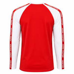 Camiseta Casual Aero Faster para Hombre, Roja, Manga Corta, Cuello Redondo, Transpirable, 100% Algodón, Corte Holgado, Color Sólido, Franja Lateral - Product Image 2